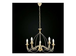 8050713210854 - Bonetti Illumina - Elfenbeinfarbener Decape Kronleuchter aus Eisen mit Gold-Finish fünf Lichter 61x h45 cm