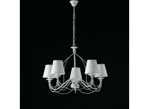 8050713210885 - Bonetti Illumina - Shabby weißer Eisen Kronleuchter fünf Lichter weiße Lampenschirme 69x h45 cm