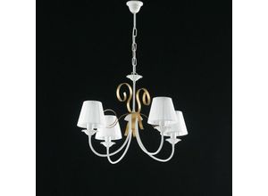 8050713211400 - Bonetti Illumina - Kronleuchter aus weißem Eisen shabby gold weiße Lampenschirme vier Lichter 71x h47 cm