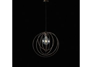 8050713211417 - Bonetti Illumina - Moderner Pendelleuchter aus schwarzem Eisen mit Kupferdekor ein Licht 42x h45 cm