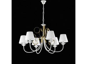 8050713211462 - Klassischer Kronleuchter aus Eisen Weiß shabby Gold Lampenschirme sechs Lichter 83x h50 cm