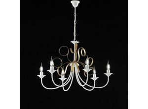 8050713211493 - Bonetti Illumina - Weißer schäbiger goldener Eisenkronleuchter mit sechs Lichtern 73x h50 cm