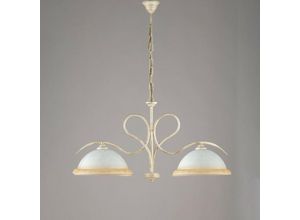 8050713211721 - Bonetti Illumina - Iron Ivory Gold Kronleuchter zwei Lichter Weiße und Bernsteinfarbene Gläser 79x h43 cm