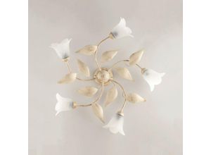 8050713212353 - Bonetti Illumina - Deckenlampe aus Eisen Elfenbein Gold fünf Lichter Alabaster Weißglas 70x h20 cm