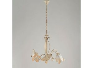 8050713213367 - Bonetti Illumina - Küchenkronleuchter aus Eisen Elfenbein Gold drei Lichter Bernstein Lampenschirme 51x h43 cm