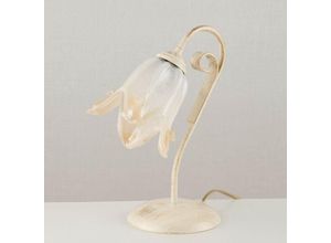 8050713213398 - Bonetti Illumina - Tischlampe aus Eisen Ivory Gold einflammiger Lampenschirm aus Amber White Glas 23x h30 cm