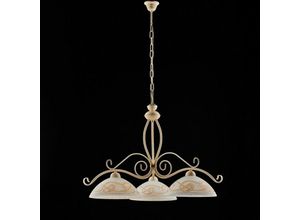 8050713213787 - Bonetti Illumina - Elfenbeinfarbener Decape Kronleuchter aus Eisen mit Gold-Finish drei Lichter 71x h56 cm