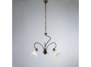 8050713214999 - Bonetti Illumina - Kronleuchter Halle Eisen Braun Gold Lampenschirme Weißglas 50x h46 cm