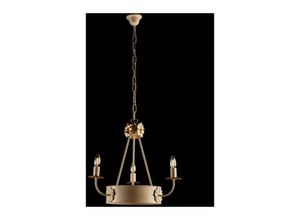 8050713215545 - Bonetti Illumina - Elfenbeinfarbener Decape Kronleuchter aus Eisen mit Empire Gold Finish drei Lichter 44x h48 cm