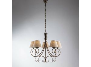 8050713215774 - Bonetti Illumina - Wiener Braungold Kronleuchter fünf Lichter Stoffeffekt Lampenschirme 60x h58 cm