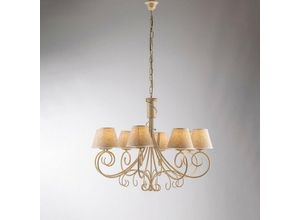 8050713215989 - Bonetti Illumina - Wiener Eisen Elfenbein Gold Kronleuchter acht Lichter Stoffeffekt Lampenschirme 78x h63 cm