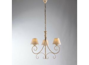 8050713216009 - Bonetti Illumina - Wiener Eisen Elfenbein Gold Kronleuchter drei Lichter Stoffeffekt Lampenschirme 52x h58 cm