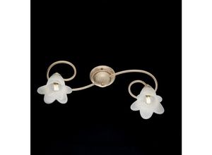 8050713216184 - Bonetti Illumina - Blumen-Deckenlampe aus Eisen Elfenbein Gold zwei Lichter Lampenschirme 56x26x h17 cm