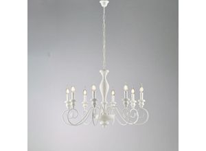 8050713217747 - Bonetti Illumina - Lampadario in legno e ferro laccato bianco shabby 8 luci H61 - max 121 - Ø82