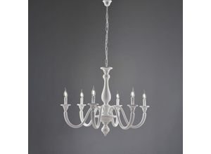 8050713218294 - Bonetti Illumina - Lampadario in legno bianco shabby 6 luci H69 - max 129 - Ø86