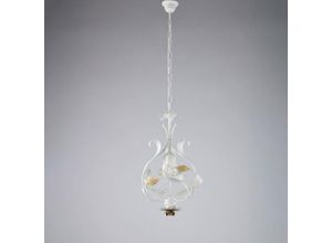 8050713218744 - Lampadario in ferro laccato bianco shabby 1 luce H52 - max 112 - Ø33