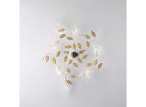 8050713218751 - Plafoniera in ferro laccato bianco shabby 5 luci H17 - Ø80