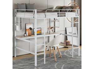 8051280774473 - Redom - Metallbett mit Bettgestell 90x200cm Eisenbett mit Schreibtisch Hochbett mit vier kleinen Regalen und einem großen Bücherregal für Kinder