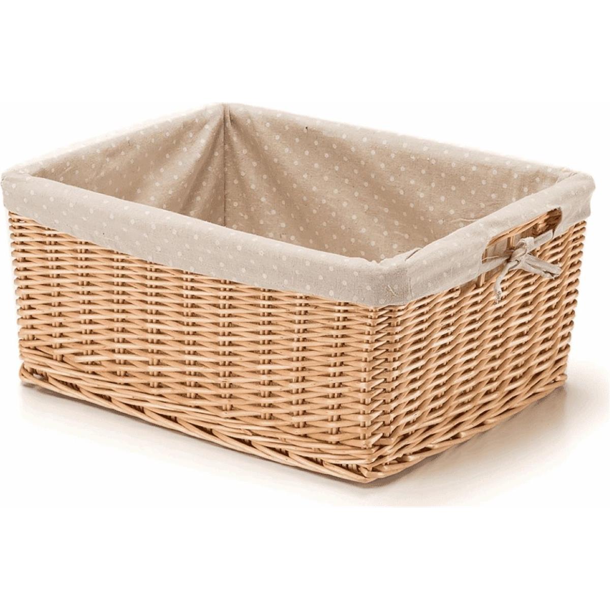 8051772123406 - Rechteckiger kleiner Korb aus Weide mit gepunktetem Futter 41x31x19 cm Naturfarbe