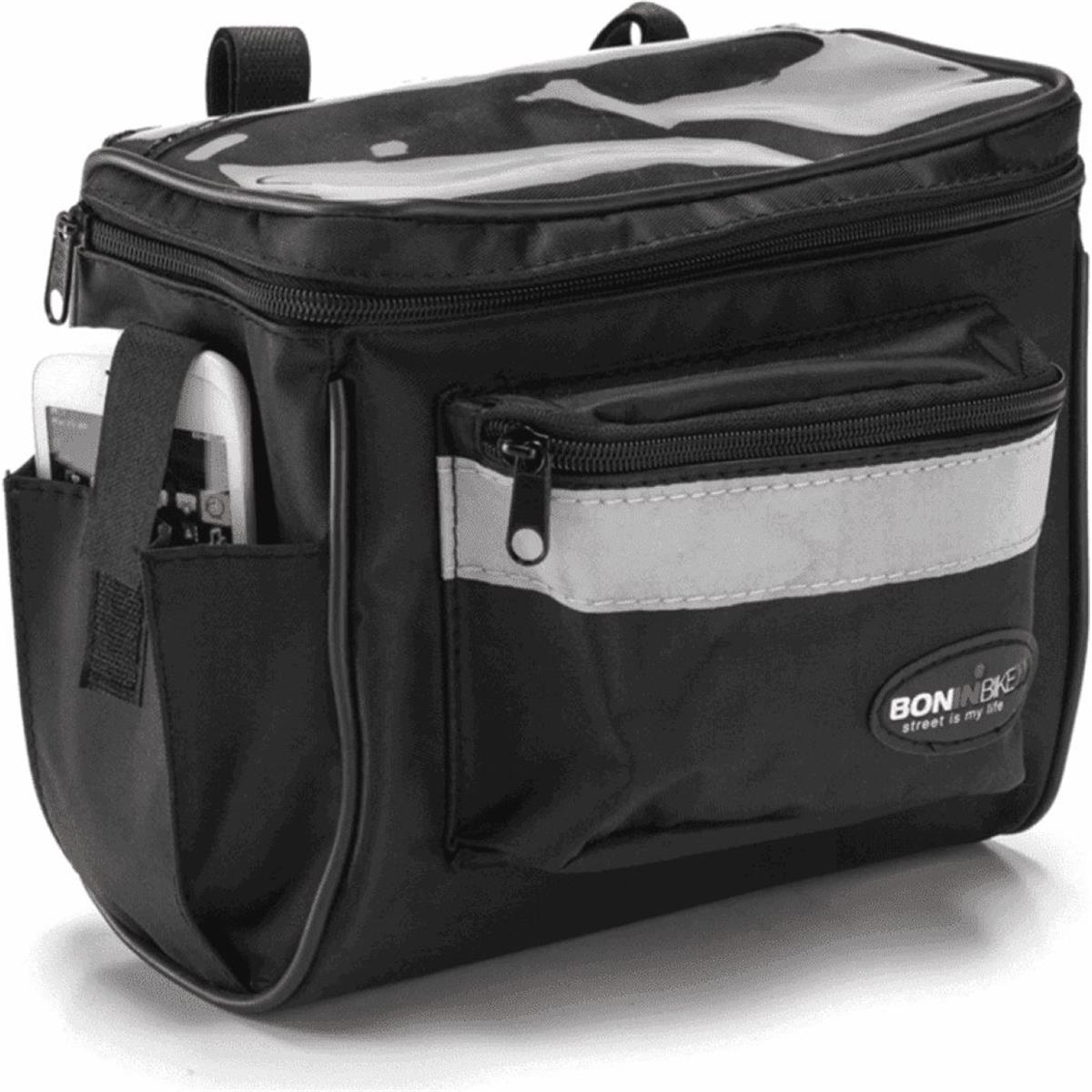 8051772127657 - Boninbike Reflektierende Vorderlenkertasche aus 600D Polyester 24x11x20 cm Schwarz