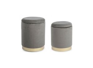 8051836212916 - Iperbriko - 2er-Set Poufs aus Samt mit Behälter Grau polina