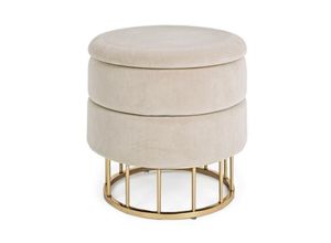 8051836286955 - - Hocker mit goldener Metallstruktur und beigem Samt cm 42 h