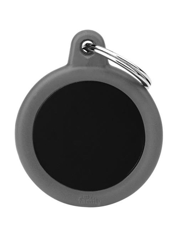 8051938214658 - Id Tag - Hushtag Collection - Aluminium Black Circle With Grey Rubber