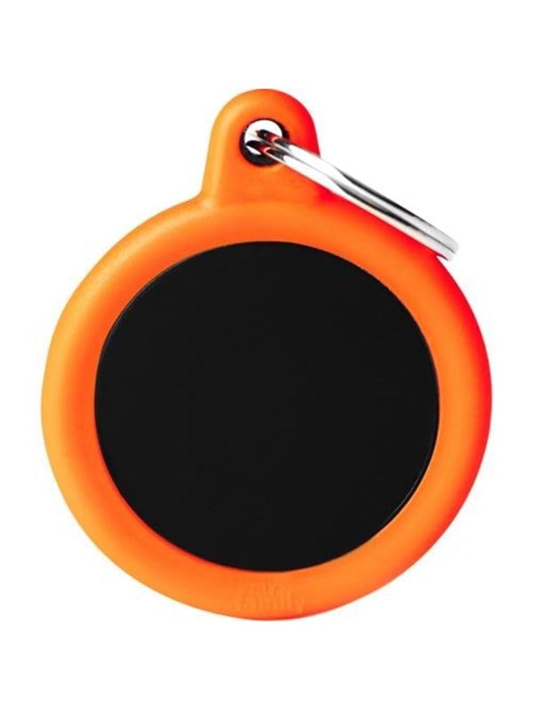 8051938214689 - Id Tag - Hushtag Collection - Aluminium Black Circle With Orange Rubber