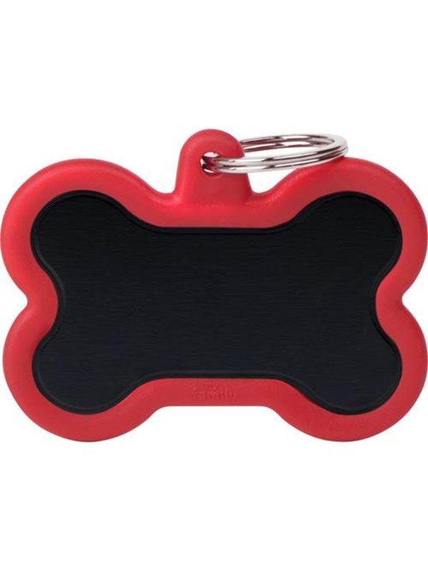 8051938215341 - ID Tag - Hushtag Collection - Aluminium XL Black Bone With Red Rubber