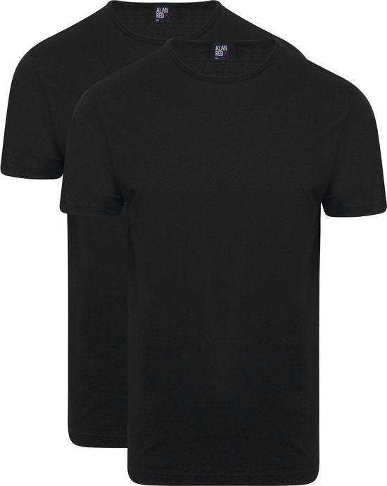 8052447982984 - Alan Red Derby O-neck T-Shirt Schwarz (2Pack) - Größe M - Männer - Basic T-Shirt
