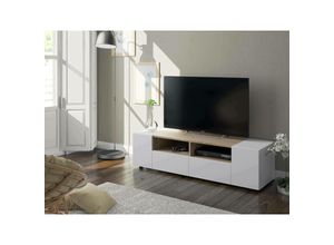 8052773327343 - TV-Ständer Topeka Wohnzimmer TV-Sideboard Moderner Fernsehständer Niedriges Mehrzweck-Sideboard cm 138x42h36 Weiß und Eiche - Dmora