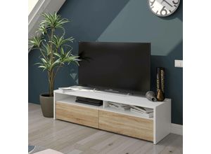 8052773327350 - TV-Ständer Henderson Sideboard für Wohnzimmerfernseher mit 2 Türen Fernsehtisch Niedriges modernes Wohnzimmerbuffet cm 130x40h36 Glänzend Weiß