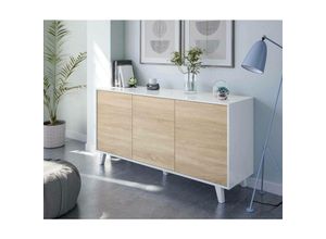 8052773327381 - Anrichte Arvada Modernes Sideboard mit 3 Türen und Einlegeböden Küchenbuffet Wohnzimmer-Design-Buffet cm 154x40h75 Glänzend weiß und Weiß - Dmora