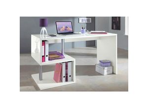 8052773467155 - Dmora - Esse moderner Schreibtisch für Büro und Arbeitszimmer mit Regal Made in Italy Computertisch PC-Schreibtisch 140x60h78 cm glänzend weiße