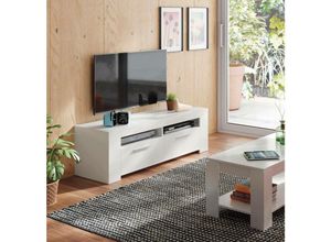 8052773474375 - TV-Ständer Stamford Wohnzimmer TV-Sideboard TV-Ständer mit 2 Türen Niedriges Sideboard für Wohnzimmer cm 120x42h40 Glänzend Weiß - Dmora