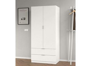 8052773474597 - Garderobe Burbank Schlafzimmerschrank mit 2 Türen und 2 Schubladen Schlafzimmermöbel mit Kleiderstange cm 81x52h180 Weiß - Dmora