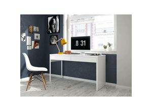 8052773474634 - Schreibtisch Houston Wendbarer Bürotisch PC-Halter Studiertisch mit 2 Schubladen cm 138x50h75 Glänzend weiß - Dmora