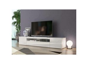 8052773495929 - Wohnzimmer-TV-Ständer Made in Italy TV-Ständer mit 3 Türen und Regalen cm 200x40h37 glänzende weiße Farbe - Dmora