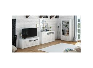 8052773559256 - Highboard Thornton Modernes Sideboard mit 3 Türen Wohnzimmer-TV-Ständer-Buffet cm 144x42h87 Weiß - Dmora