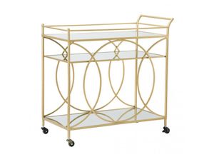 8052773586320 - Rechteckiger Trolley aus vergoldetem Metall und Spiegelglas mit 3 Ablagen und praktischen Rädern goldfarben Maße 40 x 80 x 40 cm - Dmora