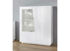 8052773603645 - Dmora - Moderne Vitrine mit Glastür Made in Italy mit weißem LED-Licht Sideboard mit Regalen Wohnzimmervitrine 120x43h146 cm glänzend weiße