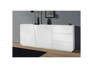 8052773603737 - Modernes Sideboard mit 2 Türen und 3 Schubladen Made in Italy Küchen-Sideboard Wohnzimmer-Design-Buffet 180x43h86 cm glänzend weiße Farbe - Dmora