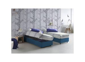 8052773789011 - Dmora - Talamo Italia Einzelbett Asia Containerbett mit Stoffbespannung 100% Made in Italy Frontöffnung passend für Matratze Cm 80x190 Blau