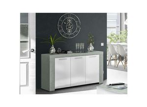 8052773794312 - Anrichte Dalbier Modernes Sideboard mit 3 Türen Buffet im Wohnzimmer Fernsehschrank Sideboard für Wohnzimmer 144x42h80 cm Beton und Weiß - Dmora