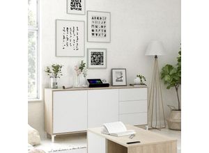 8052773794329 - Highboard Dbog Modernes Sideboard mit 2 Türen und 3 Schubladen Buffet im Wohnzimmer Fernsehschrank Sideboard für Wohnzimmer 154x41h74 cm Eiche