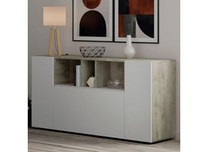 8052773794343 - Dmora - Highboard Dlop Modernes Sideboard mit 3 Türen Wohnzimmerbuffet mit Fächern Wohnzimmer-Sideboard Fernsehschrank 150x41h76 cm Weiß und