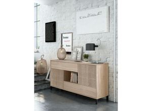 8052773794367 - Dmora - Highboard Dndo Modernes Sideboard mit 2 Türen Buffet im Wohnzimmer Fernsehschrank Sideboard mit Füßen für Wohnzimmer 151x41h80 cm Eiche