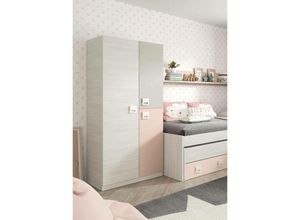 8052773794503 - Garderobe Dgorett Kleiderschrank im Schlafzimmer Schrank mit 3 Türen und 3 Einlegeböden mit Kleiderstange 90x52h200 cm Grau und Rosa - Dmora