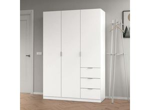 8052773794671 - Dmora - Garderobe Ddermak Schlafzimmerschrank mit 3 Türen und 3 Schubladen Schrank mit 3 Einlegeböden und Kleiderstange 135x52h200 cm Weiß