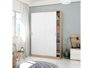 8052773794732 - Dmora Garderobe Waterbury Schlafzimmer Kleiderschrank mit 2 Schiebetüren Schrank mit 3 Einlegeböden und Kleiderstange cm 120x50h200 Eiche und Weiß